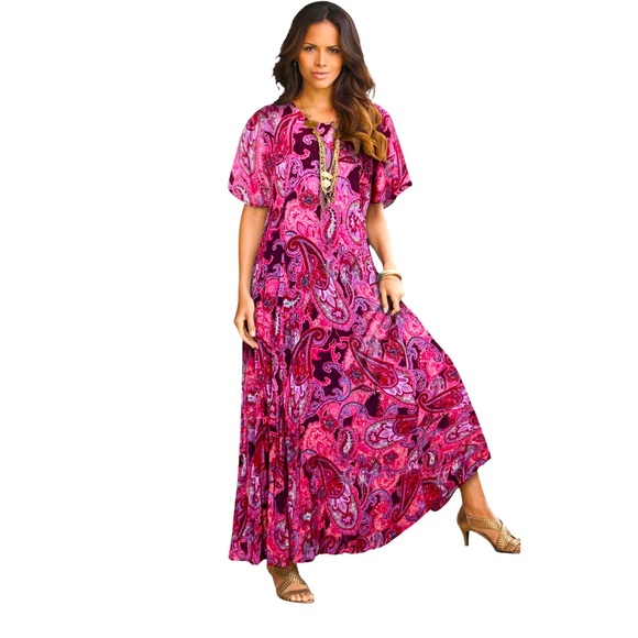 Roaman's Women's Plus Size Petite Flutter Sleeve Crinkle Dress 1X - Picture 1 of 7